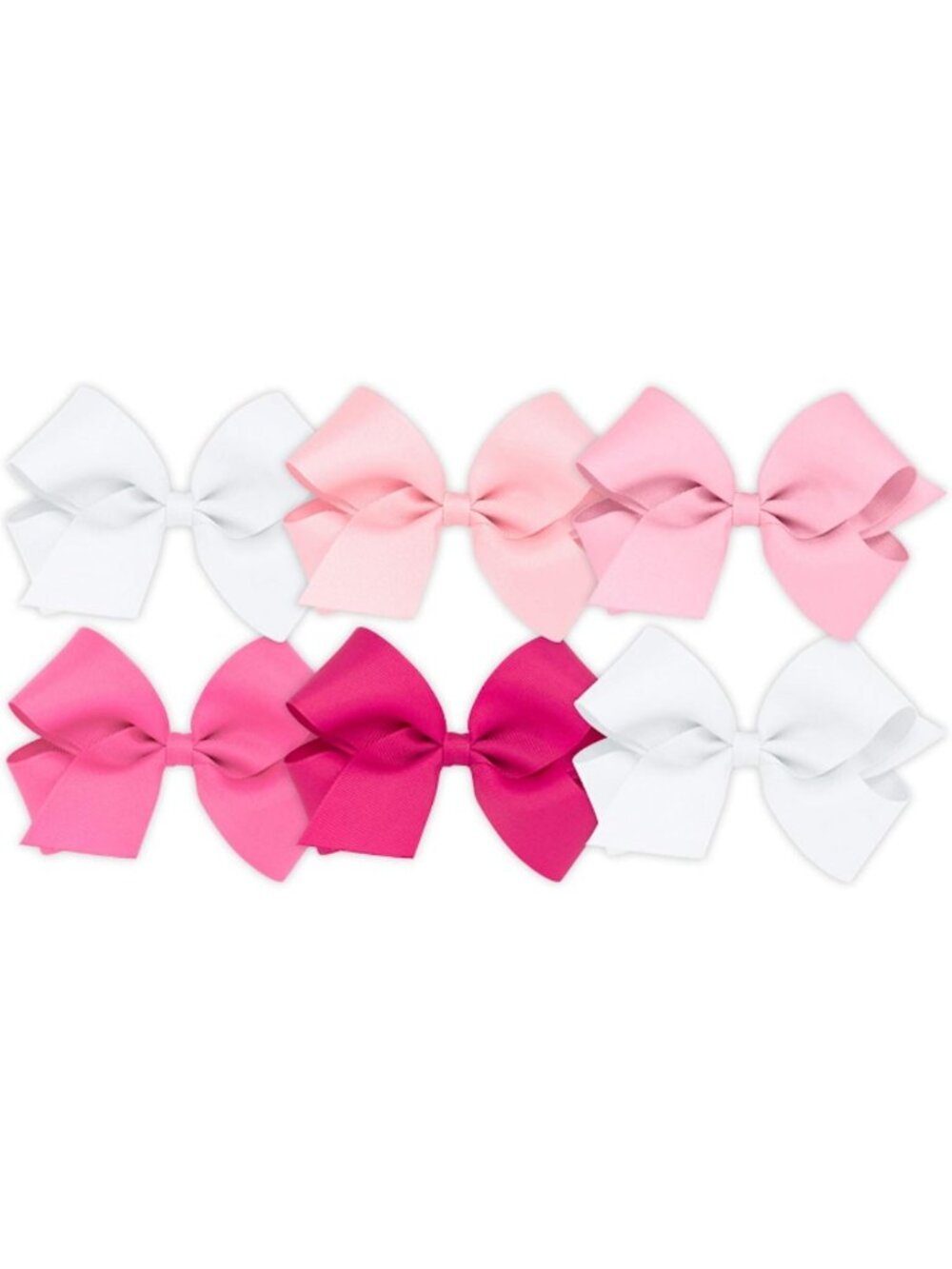 Girls' Medium Grosgrain Bow Set - 6pc Variety Pack with Stay Clip - White, Pink